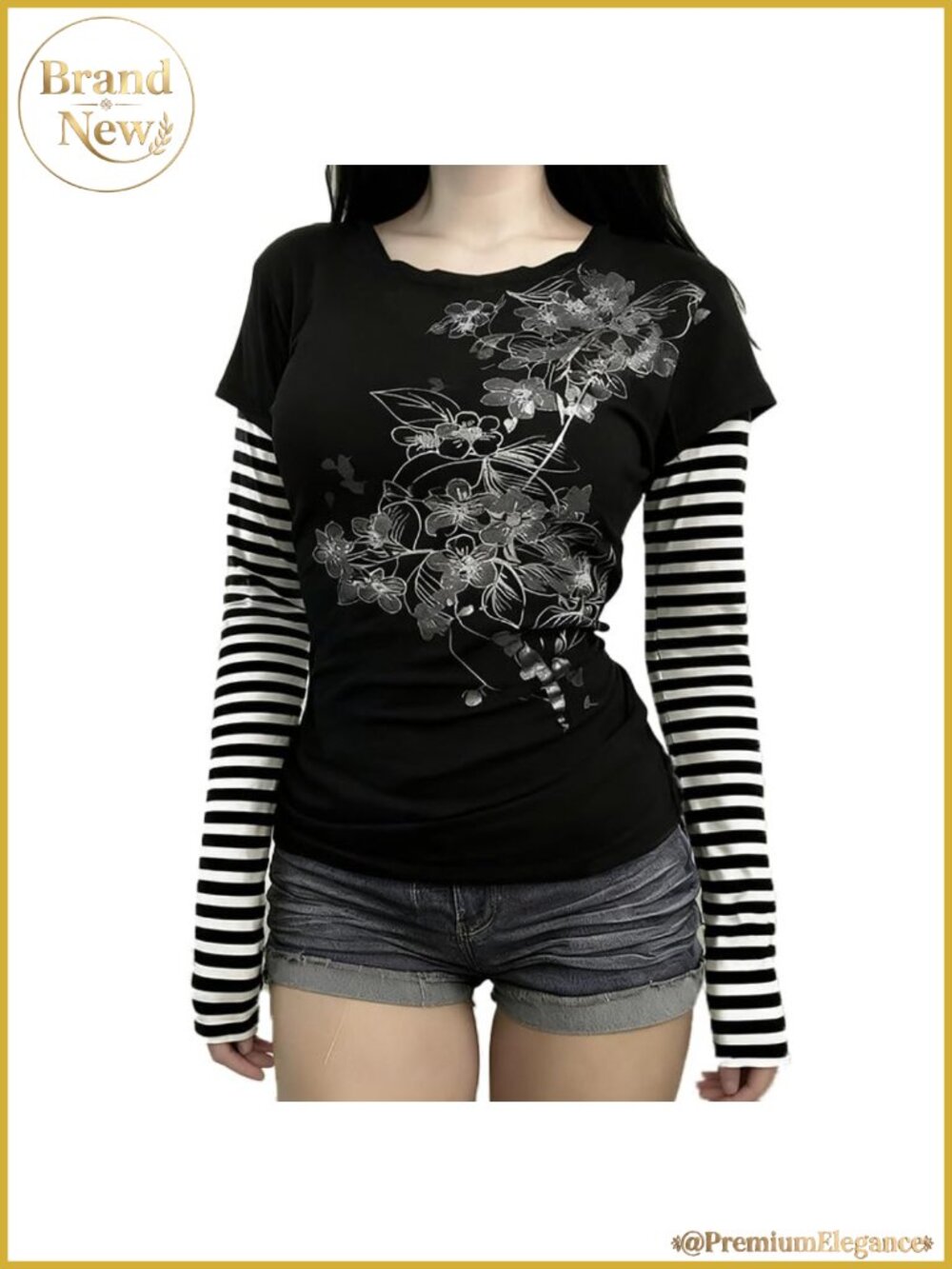 Y2K Striped Patchwork Graphic Sweatshirt - Slim Fit Long Sleeve Pullover